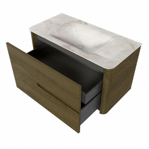 Mondiaz CIRO-DLUX Badkamermeubelset - 90x45x50cm - Solid surface wastafel Frappe - 1 wasbak Midden - 1 kraangat - 2 lades - Dusk SW1532798