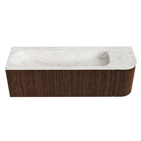 MONDIAZ KURVE-DLUX meuble de salle de bains 145 cm avec module 25 R couleur Walnut avec 1 tiroir et 1 porte. Lavabo BIG LARGE gauche sans trou de robinet couleur Ostra. SW1137844