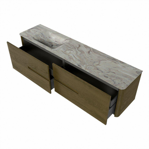 Mondiaz CIRO-DLUX Meuble de salle de bains - 190x45x50cm - Plan vasque solid surface Glace - 1 vasque à gauche - sans trous de robinetterie - 4 tiroirs - Dusk SW1533010