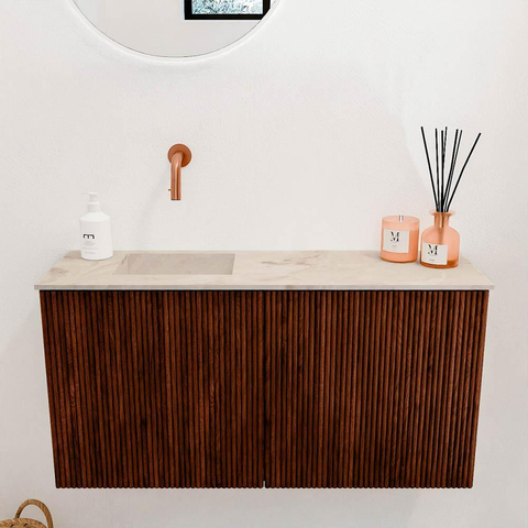 Mondiaz JOYA-DLUX Meuble de salle de bains 80cm - couleur Ruby - Vasque FAYE position Gauche Sans trou de robinet couleur Frappe. SW1423486