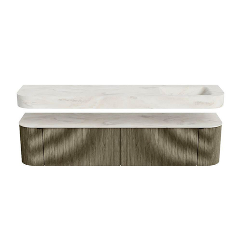 MONDIAZ THOR-DLUX Meuble de salle de bains - 200cm - arrondi gauche + droite - couleur Shadow - 2 tiroirs et 2 portes - Vasque suspendue CLOUD Droite sans trou de robinet - couleur Ostra SW1467048