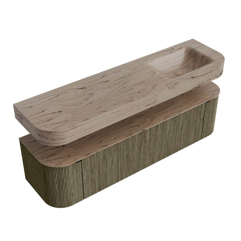 MONDIAZ THOR-DLUX Meuble de salle de bains 170cm arrondi gauche + droite couleur Shadow avec 1 tiroir et 2 portes. Vasque suspendue CLOUD Droite sans trou de robinet couleur Arena. SW1465825