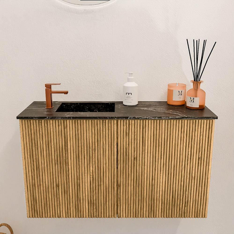 Mondiaz JOYA-DLUX Meuble de toilette 70cm - couleur Chêne - Vasque FAYE position Gauche 1 trou de robinet couleur Lava SW1422063