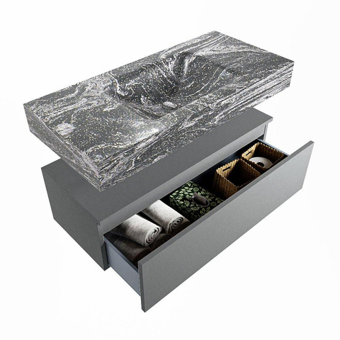 MONDIAZ ALAN - DLUX Badkamermeubelset - 100cm - onderkast - Plata - 1 lade - vrijhangende wastafel - wasbak midden - 0 kraangaten - Lava SW808605