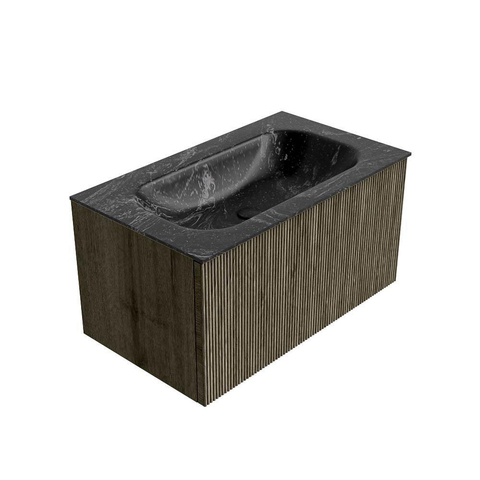 Mondiaz KURVE-DLUX Badkamermeubelset - 80x46x40cm - 1 lade - wastafel solid surface - midden - 1 kraangat - Shadow SW1414652