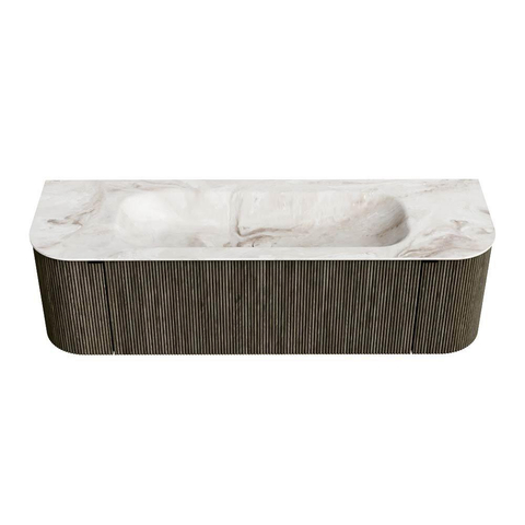 Mondiaz KURVE-DLUX Ensemble de meuble de salle de bains - 150x46x40cm - 1 tiroir - 2 portes - lavabo solid surface - au milieu - sans trou de robinet - Shadow SW1414362