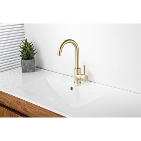 Fortifura Calvi wastafelkraan - hoog - draaibare - uitloop - PVD - geborsteld messing (goud) OUTLETSTORE STORE44744