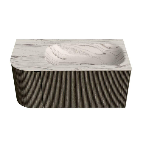 MONDIAZ KURVE-DLUX Meuble de salle de bains 95cm arrondi à gauche couleur Shadow avec 1 tiroir et 1 porte. Lavabo BIG SMALL à droite 1 trou de robinet Nata. SW1432271