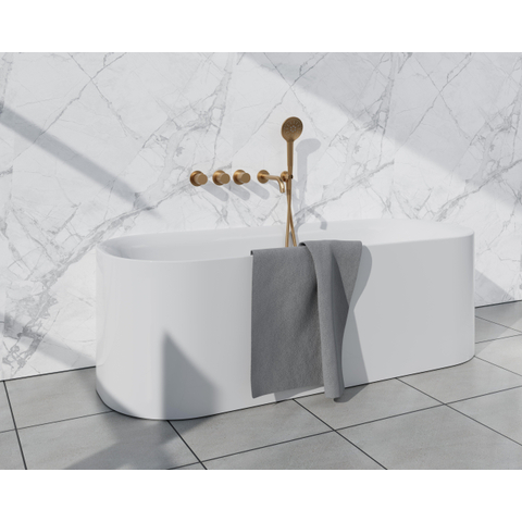 Fortifura Nebbio Ensemble combinaison bain - mitigeur thermostatique - coude mural avec support douchette - flexible de douche lisse - douchette ronde - bec verseur - laiton brossé SW1237990