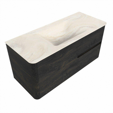 Mondiaz CIRO-DLUX Badkamermeubelset - 110x45x50cm - Solid surface wastafel Ostra - 1 wasbak Midden - zonder kraangaten - 2 lades - Shadow SW1532462