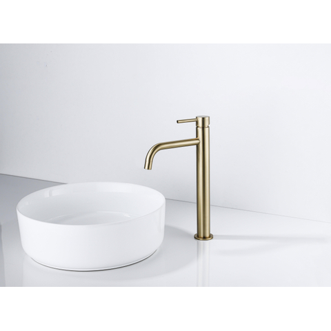 Fortifura Calvi Slim Wastafelkraan - 32cm - verhoogd - opbouw - PVD - geborsteld messing (goud) SW720546