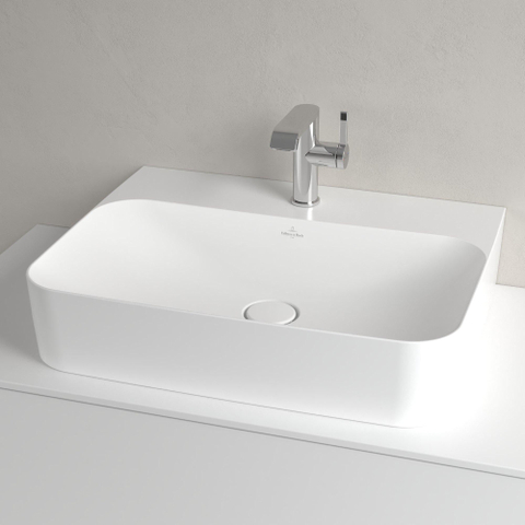 Villeroy & Boch Finion lavabo - underside rectifiée 1 trou de robinet 60x47cm - Ceramic+ avec trop-plein dissimulé stone white SW209550