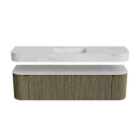 MONDIAZ THOR-DLUX 170cm meuble de salle de bains arrondi gauche + droite couleur Shadow avec 1 tiroir et 2 portes. Vasque suspendue CLOUD Milieu sans trou de robinet couleur Opalo. SW1465546