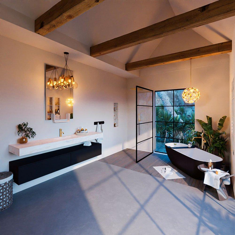 Mondiaz ALAN-DLUX Ensemble de meuble - 200cm - meuble Urban mat - 2 tiroirs - Lavabo Cloud Ostra suspendu - vasque Centre - 1 trou de robinet SW807439