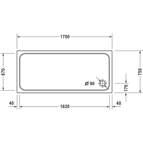 Duravit D-code Kunststof douchebak acryl rechthoekig - zonder paneel - 170x75cm - met afvoergat - diameter 90mm - wit 0295850