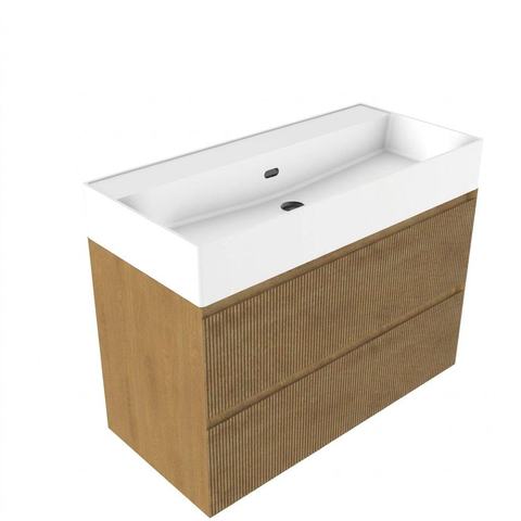 Saniclass Holz Atelier Badkamermeubelset - 100x45x72cm - Legend keramische wastafel mat wit - 1 wasbak - zonder kraangat - 2 lades - mat eiken natural (hout) SW1579606