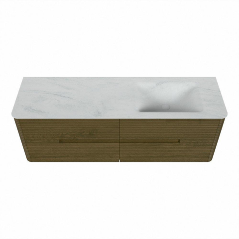 Mondiaz CIRO-DLUX Meuble de salle de bains - 150x45x50cm - Plan-vasque en solid surface Opalo - 1 lavabo à droite - 1 trou de robinet - 4 tiroirs - Dusk SW1532959