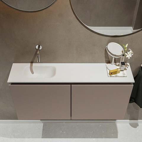MONDIAZ TURE Toiletmeubel 100x23x50cm met 0 kraangaten 2 deuren smoke mat Wastafel Eden links Solid Surface Wit SW474987
