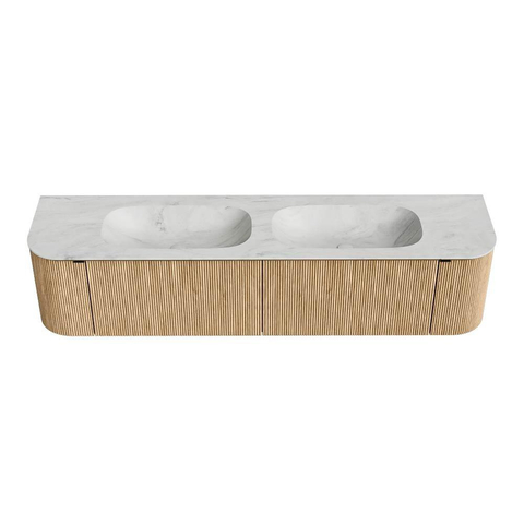 MONDIAZ KURVE-DLUX Meuble de salle de bains 190cm avec module 25 Len R couleur Chêne avec 2 tiroirs et 2 portes. Lavabo STOR SMALL double 2 trous de robinet couleur Opalo. SW1137597