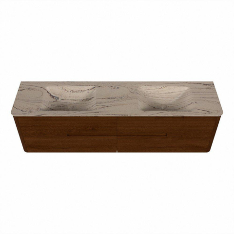 Mondiaz CIRO-DLUX Ensemble de meubles de salle de bains - 180x45x50cm - Plan vasque solid surface Arena - 2 bacs Double - sans trous de robinet - 4 tiroirs - Ruby SW1531753