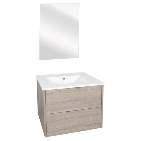 Differnz Bolo Ensemble meuble de salle de bains 61x50x46cm panneau FSC MFC / Céramique blanche chêne clair mat SW787970