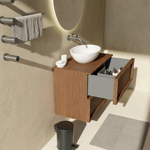 Saniclass Holz Frame Badkamermeubelset - 80x45x62cm - houten topblad - zonder kraangat - 2 lades - mat walnut pure (hout) SW1483389