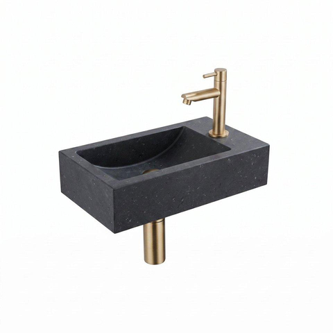 FugaFlow Eccelente Pietra ensemble de lavabo - 22x40x10cm - 1 trou de robinet - droite - pierre naturelle - robinet de lavabo en laiton brossé PVD (Or) - foncé SW1469013