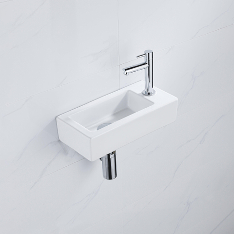QeramiQ Fuente fonteinset – 37.5x18.5x9 cm – keramiek wit glans – kraangat rechts – chromen kraan SW1232719