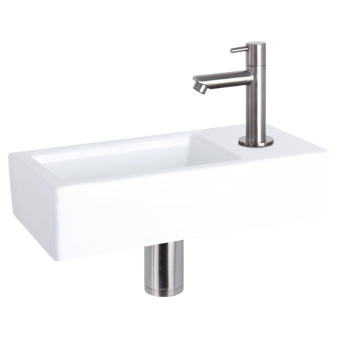 Differnz Ravo pack lave-mains – 38,5 x 18,5 x 9,5 cm – céramique blanc brillant – robinet droit chromé mat SW705343