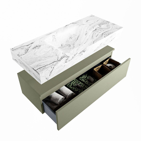 MONDIAZ ALAN - DLUX Badkamermeubelset - 110cm - onderkast - Army - 1 lade - vrijhangende wastafel - wasbak midden - 1 kraangat - Glace SW806155