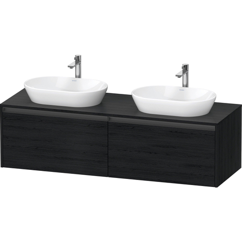 Duravit Ketho.2 Wastafelonderbouwkast - inclusief consoleplaat - met 2 laden - voor dubbele waskommen - 160x55x45.9cm - met handgrepen antraciet - eiken zwart mat SW772846
