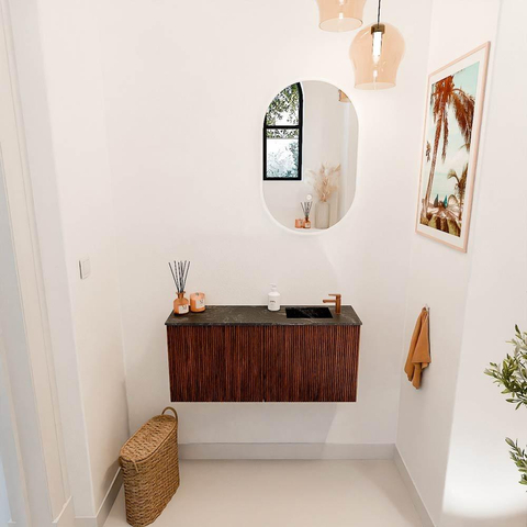 Mondiaz JOYA-DLUX 90cm toiletmeubel - kleur Ruby - Wastafel FAYE positie Rechts 1 kraangat kleur Lava. SW1423616
