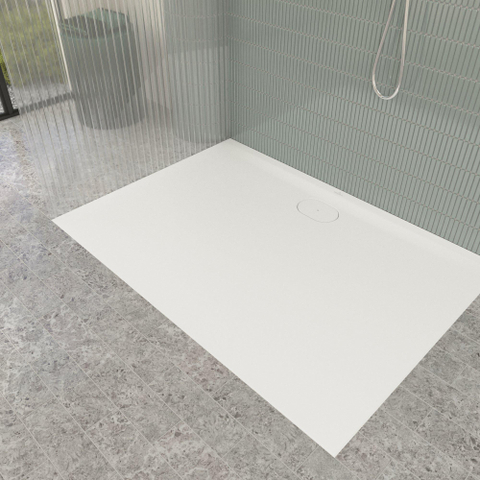 Villeroy & Boch Ecora douchebak - 140x100x3.5cm - afvoer lange zijde - stone white (wit) SW1558964