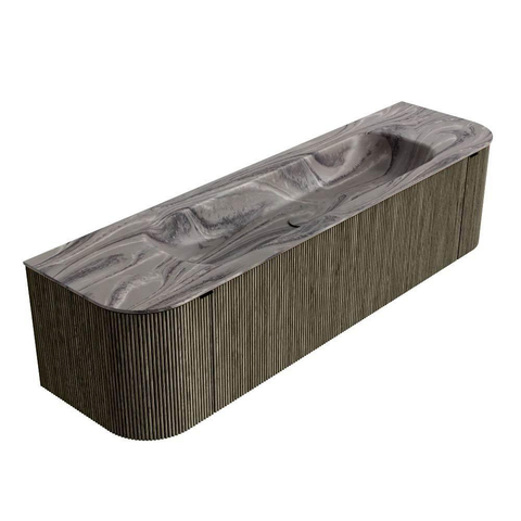 MONDIAZ KURVE-DLUX 170cm badmeubel ronding Links + Rechts kleur Shadow met 1 lade en 2 deuren. Wastafel BIG LARGE Midden zonder kraangat Sombra. SW1433778