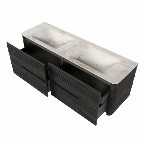 Mondiaz CIRO-DLUX Badkamermeubelset - 150x45x50cm - Solid surface wastafel Frappe - 2 wasbak Dubbel - 2 kraangaten - 4 lades - Shadow SW1532026