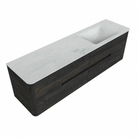 Mondiaz CIRO-DLUX Ensemble de meubles de salle de bains - 170x45x50cm - plan vasque Solid surface Opalo - 1 vasque à droite - sans trous de robinet - 4 tiroirs - Shadow SW1532436