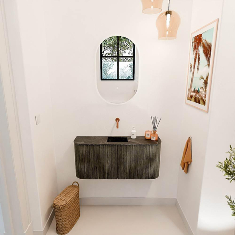 Mondiaz JOYA-DLUX 93.2cm toiletmeubel - ronding links en rechts kleur Shadow - Wastafel FAYE positie Midden Zonder kraangat kleur Lava. SW1422904
