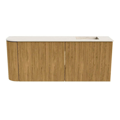 Mondiaz JOYA-DLUX 101.6cm meuble de salle de bains - arrondi gauche couleur Chêne - Vasque FAYE position Droite Sans trou de robinet couleur Meli. SW1423969