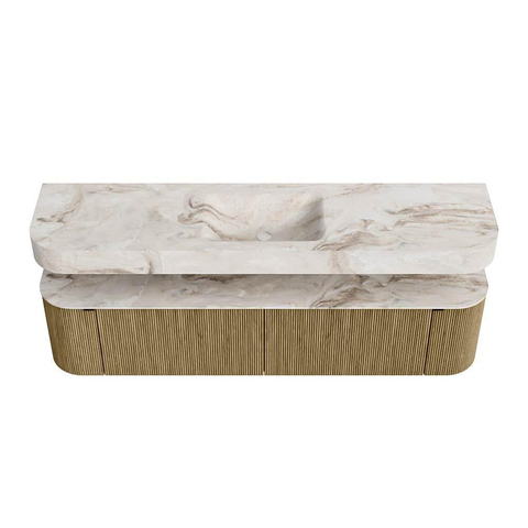 MONDIAZ THOR-DLUX Meuble de salle de bains 190cm arrondi gauche + droite couleur Dusk avec 2 tiroirs et 2 portes. Vasque suspendue CLOUD Milieu sans trou de robinet couleur Frappe. SW1466454