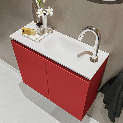 MONDIAZ TURE Toiletmeubel 60x23x50cm met 1 kraangaten 2 deuren fire mat Wastafel Eden rechts Solid Surface Wit SW475013