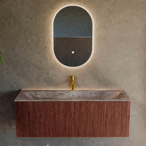 MONDIAZ KURVE-DLUX Meuble de salle de bains 120cm couleur Ruby avec 1 tiroir et 0 porte. Lavabo BIG LARGE Central 1 trou de robinet Oza. SW1432810