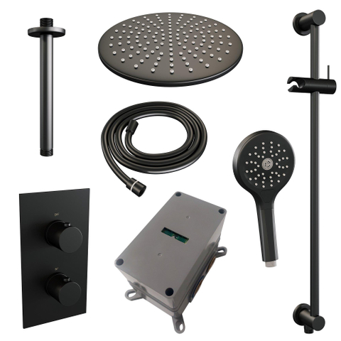 BRAUER Black Edition ensemble de douche pluie encastré – douche de tête Ø 30 cm – bras de plafond 30 cm – douchette ronde – barre de douche 70 cm SW538339