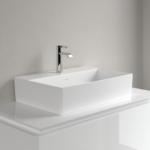 Villeroy & Boch memento 2.0 opzetwastafel - 60x42cm - met 1 kraangat - zonder overloop CeramicPlus - Stone White (mat wit) SW209588