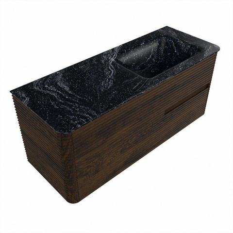 Mondiaz CIRO-DLUX Badkamermeubelset - 120x45x50cm - Solid surface wastafel Lava - 1 wasbak Rechts - zonder kraangaten - 2 lades - Walnut SW1530193