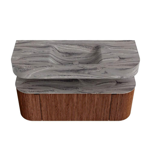 MONDIAZ THOR-DLUX 120cm meuble de salle de bains arrondi gauche + droite couleur Ruby avec 1 tiroir et 2 portes. Vasque suspendue CLOUD Milieu 1 trou de robinet couleur Sombra. SW1463676