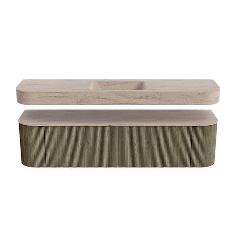 MONDIAZ THOR-DLUX 180cm meuble de salle de bains arrondi gauche + droite couleur Shadow avec 2 tiroirs et 2 portes. Vasque suspendue CLOUD Milieu sans trou de robinet couleur Saba. SW1466264