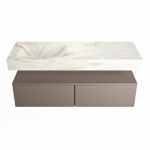 Mondiaz ALAN-DLUX Ensemble de meuble - 130cm - meuble Smoke mat - 2 tiroirs - Lavabo Cloud Frappe suspendu - vasque Gauche - 0 trous de robinet SW804868