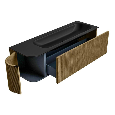 Mondiaz KURVE Badkamermeubelset - 145x46x40cm - 1 lade - 1 deur - wastafel solid surface - rechts - zonder kraangat - Dusk SW1415127