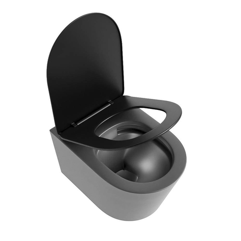 Mondiaz LAVIE hangtoilet – spoelrandloos – 36 x 53 cm – met softclose zitting – Dark grey (grijs), zitting Urban (zwart) SW1208740