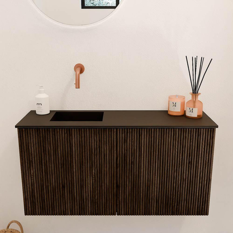 Mondiaz JOYA 80cm toiletmeubel - kleur Walnut - Wastafel FAYE positie Links Zonder kraangat kleur Urban. SW1421362